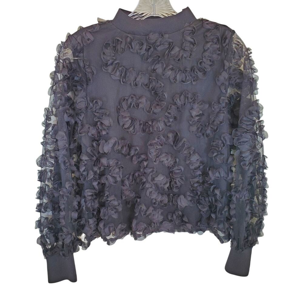 Black Sheer Rose Blouse Womens M Textured Romantic Gothic Floral Top
